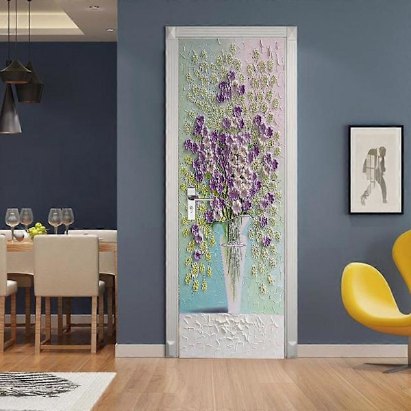 Dww-Självhäftande dörrdekal 3D-effekt Vas (77x200cm), självhäftande PVC-väggdekal för väggdekoration vardagsrum kök sovrum badrum tapet