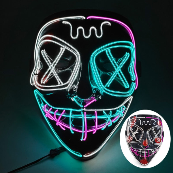 Halloween Neon LED Purge Maske Maskerade Festmasker Lysende I Mørket Sjove Masker Cosplay Kostume Tilbehør 08