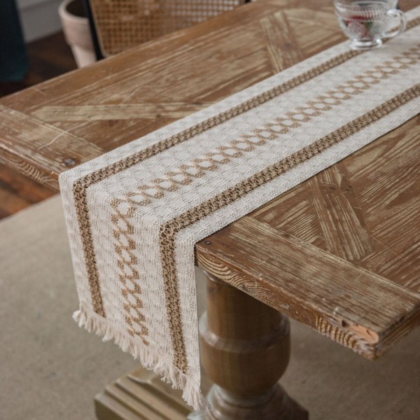 Bordslöpare i bomull och linne med sömmar, tvåfärgad vävd tofs, naturmaterial, amerikansk lantlig semesterduk Cotton thread on both sides 30*180 (including tassels)