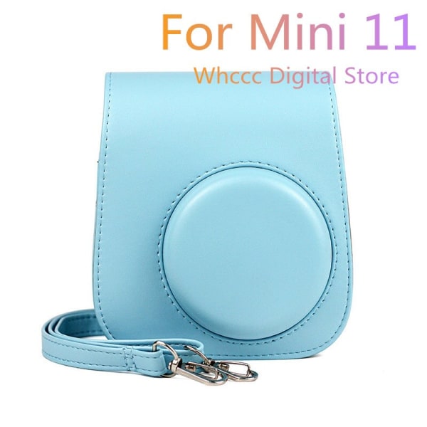 Til Instax Mini 11 Kamerataske PU Læder Blød Silikone Cover Taske til Fujifilm Polaroid Film Kamerataske med Skulderrem Blue