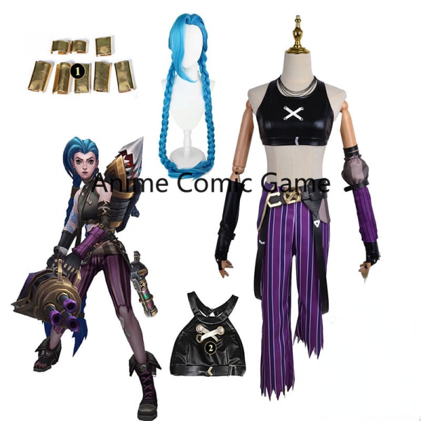 Anime Game LOL Arcane Cosplay Costume Crit Loli Jinx Cosplay Loose Cannon Cosplay Outfit Skor Peruk Sexig Dam Carnival Costume full sets M