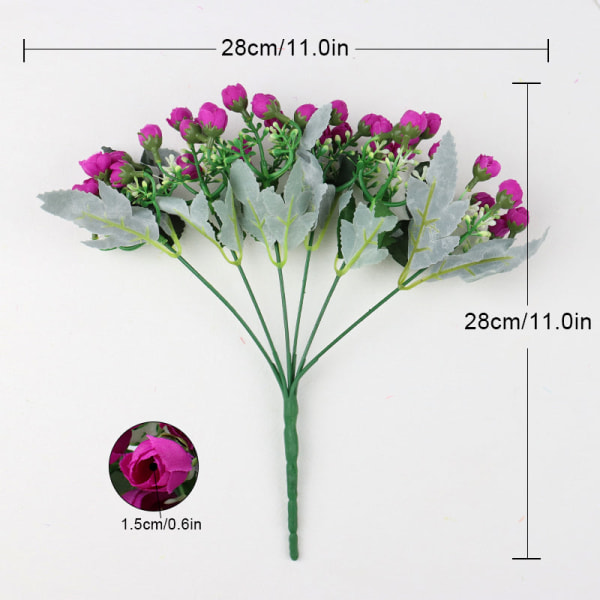 Kunstige Blomster Roseknopper Parti Gypsophila Falsk Kunstig Plante Blomsterbukett For Bryllup Hjem Fest DIY Dekor BF049-white