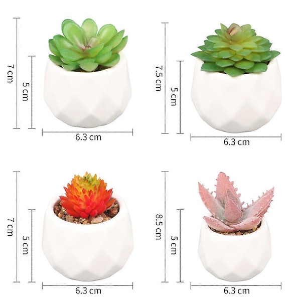 4 potteplanter med form som potteplanter, kontordekorasjoner