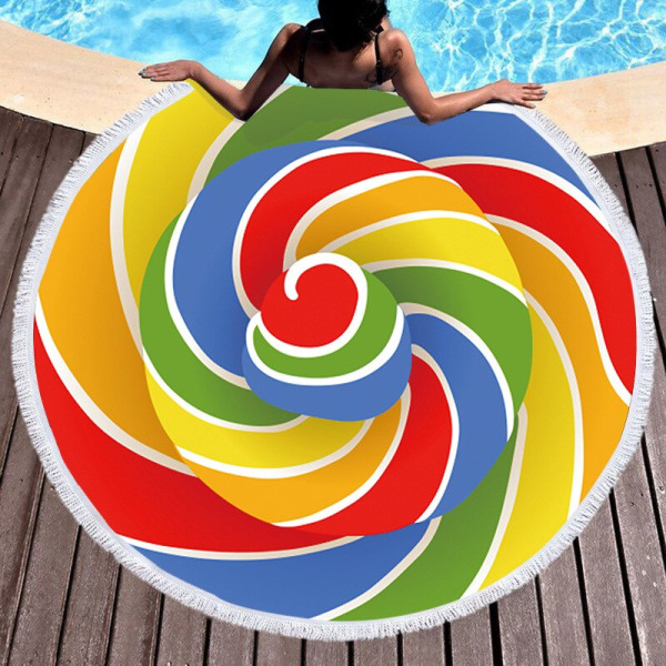 Frukt Sommar Vattenmelon Apelsin Kiwi Strandhandduk Rund Havsfilt Kawaii Yogamatta Picknickmatta Absorberande Manteau Kappa 3