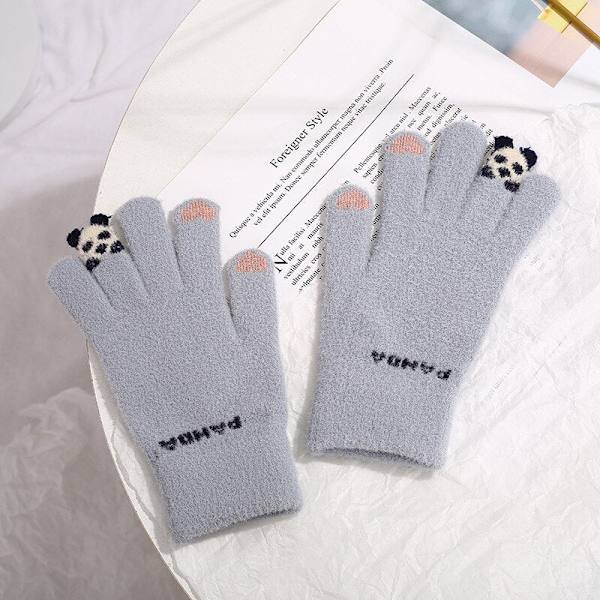 Wecute Barnhandskar Vuxen Kawaii Köldskydd Nya Vinter Plyschhandskar Stretch Stickad Pekskärm Förtjockad Fleece Ridhandskar Gray