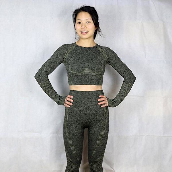 Yoga Sett Treningsklær Fitness Leggings+Kortermet Topp Sportsklær Dame wine red L
