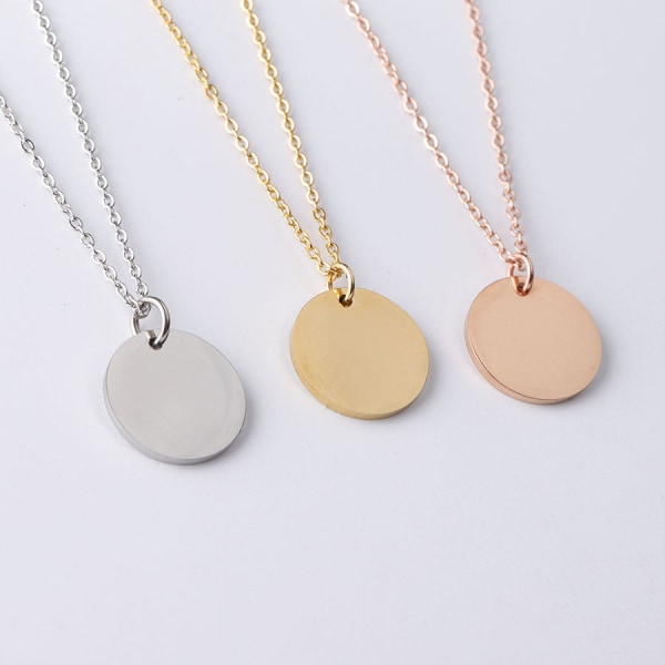 Speil rustfritt stål rundt anheng halskjede DIY kort halskjede kragekjede Gold 15mm Pendant