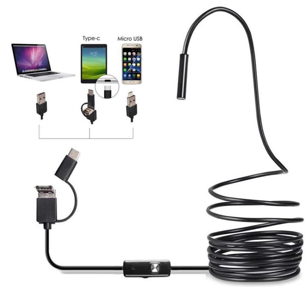 Endoscoop Kamera 7Mm 3 In 1 USB Mini videokameror Wsdcam IP67 Waterdicht 6 Led Borescope Inspektionskamera För Windows pc Android 3.5 M Soft Wire