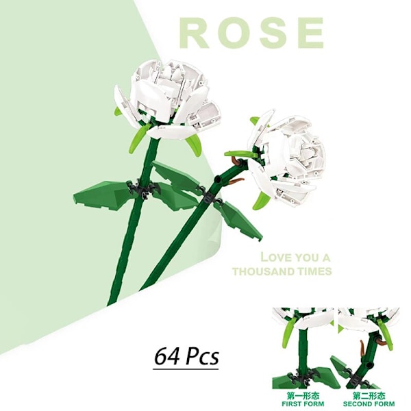 Rosa Ros MOC Byggklossar Leksaker Alla Hjärtans Dag DIY Byggsats Gåva Till Par Kärleksförklaring Blomsterspråk Första Kärleken Blue 1Pcs