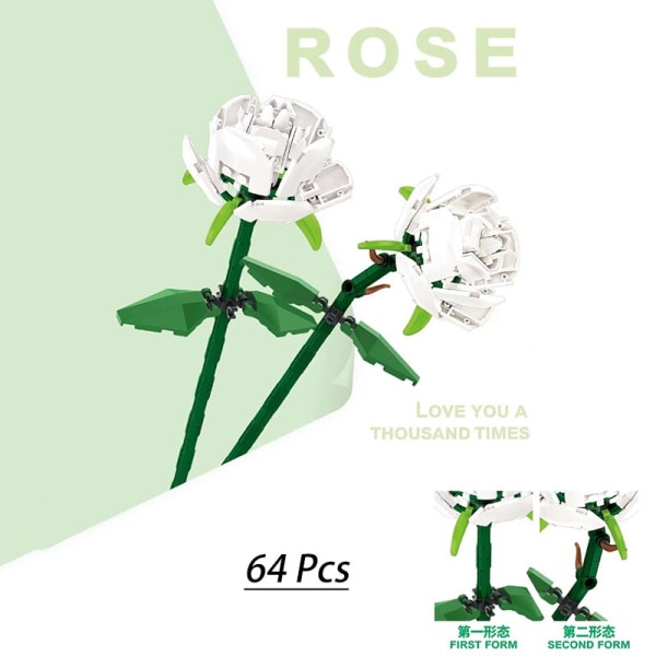 Rosa ros MOC Byggklossar Leksaker Alla hjärtans dag DIY-tegelpaket Present till par Kärleksförklaring Blomma Språk Första kärlek only flower 34Pcs