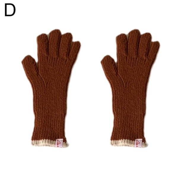 Enfärgade Stickade Yllehandskar Dam Vinter Skärm Student Ridning Delad Finger Tjocka Varma Handskar Par Julklapp C One Size