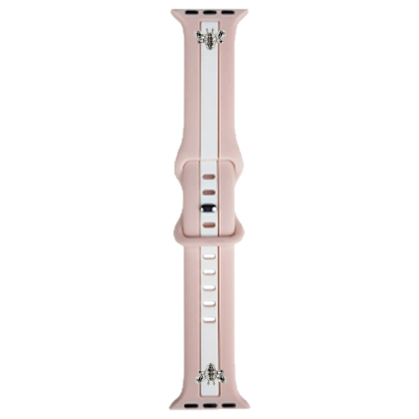 Urrem til Apple Watch iWatch 42-49mm sort æske pink sand med hvid + sølv bi