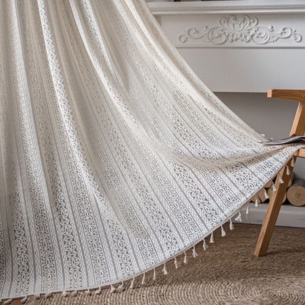 Hæklet Gardin Gennemsigtige Stuegardiner Boho Chic Hæklede Strikkede Vinduesgardiner Gennemsigtig Gardin Til Soveværelse 3 W150xH300cm