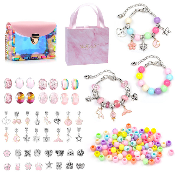 Nytt DIY-armband för barn, handgjort, 158 delar, färgglada pärlor, paljetter, smyckesförvaringsväska Color bag set