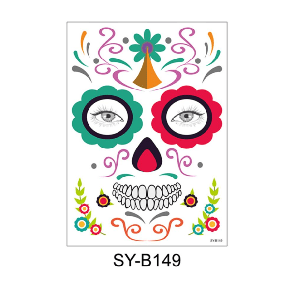 Ansiktsmakeup-klistermärke Special Vattentät ansiktstatuering Day of The Dead Skull Ansiktsklädning Halloween Temporary Tattoo Stickers SY-B149