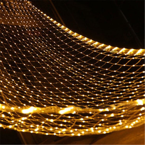 Nettlys, Utendørs Nettslynger 192LED 3*2 Meter 8-Moduser med 30V Sikker Spenning for Julebryllup Hagedekorasjoner Blue EU Plug