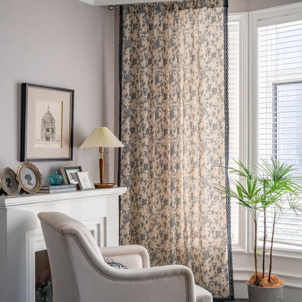 Sininen ruusu kukka puolivarjo puuvilla pellava keittiöverho painettu makuuhuoneen verho Wear Rod 150*260