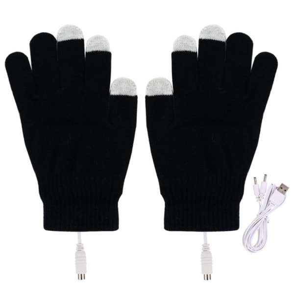 1 par USB uppvärmda handskar för män Kvinnor Stickning Värmevantar Handskar med pekskärm Vindtät Cykling Utomhus 87HB Gray