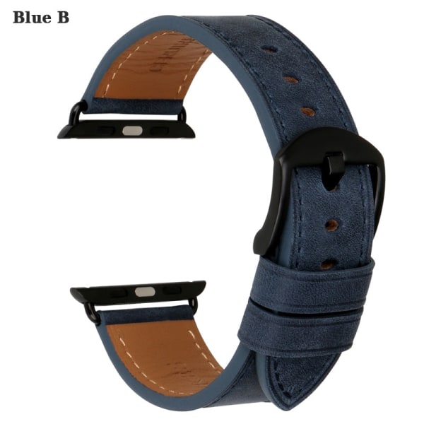 Läderrem för Apple Watch Band 45mm 41mm 42mm 38mm 44mm 40mm Series 7 6 SE 5 4 3 iWatch Watchband Blue S For 41mm 40mm