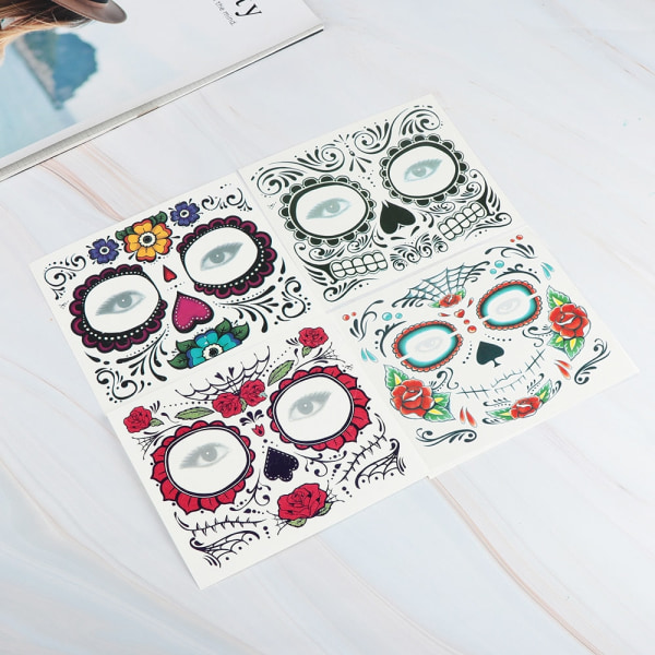 Ansiktsmakeup-klistermärke Special Vattentät ansiktstatuering Day of The Dead Skull Ansiktsklädning Halloween Temporary Tattoo Stickers Rhinestone H10