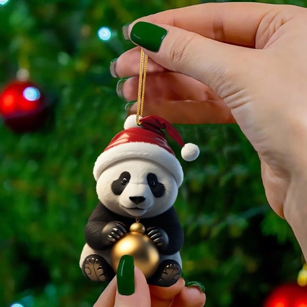 Kreativ bedårande tecknad Panda hem julgran hängande prydnader Akryl platt juldekorationer F One Size