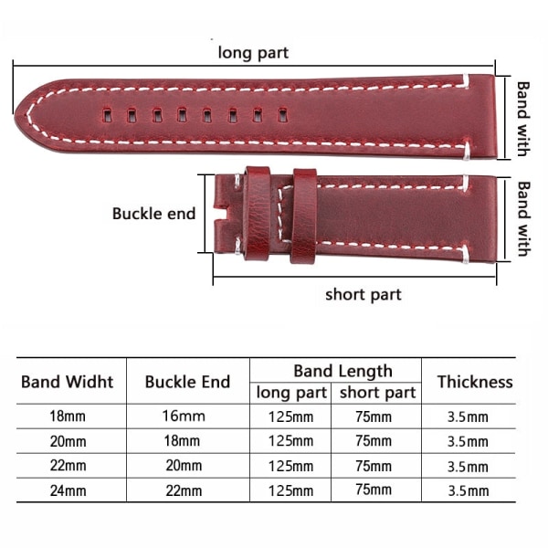 Klockarmband i äkta läder 18 mm 20 mm 22 mm 24 mm Svart Mörkbrun Kvinnor Män Watch Bälte med spänne Red Brown Black 24mm