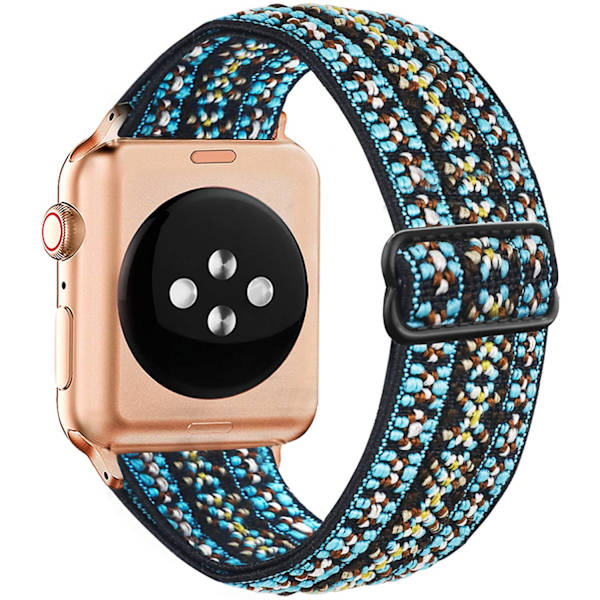 Nylonstropp for Apple Watch-reim 44 mm 40 mm 41 mm 45 mm Justerbar elastisk solo loop-beltearmbånd Apple Watch Series 7 6 se 5 4 3 Bohemia tourquise 42mm - 44mm - 45mm