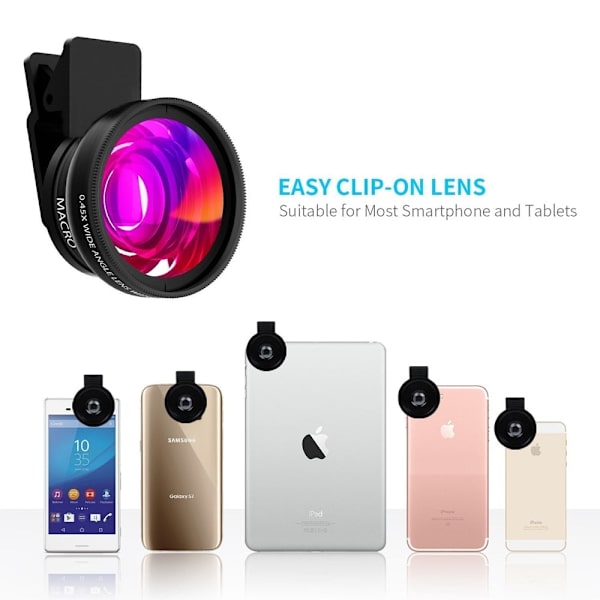 Tongdaytech Mobiltelefon Linse 0.45x Super Vidvinkel 12.5x Makro HD Kameralinse Til iPhone 12 11 8 7 6 XS Huawei Xiaomi Samsung Overseas Sliver