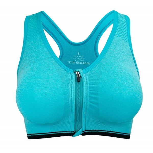 Yoga BH Kvinnor Stötsäker Gym Tröja Sport-BH Dragkedja Fram Stor Dam Push Up Behå Sportkläder Grey XXXXL
