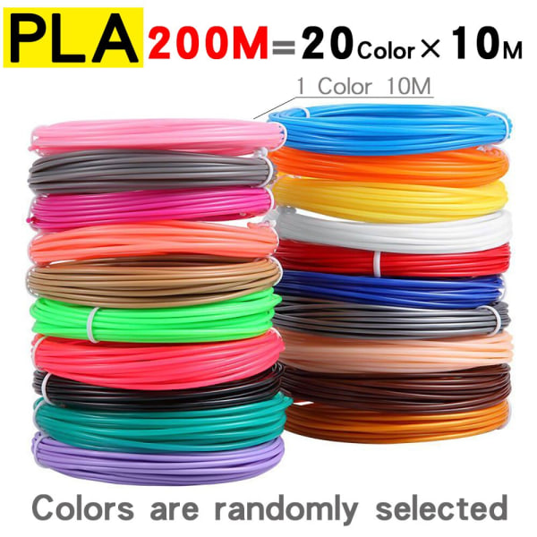 PLA-filamentti 3D-kynään tulostusmateriaali 10/20 rullaa 10M halkaisija 1,75 mm 200M Hajuton Turvallinen Muovitäyttö 3D-tulostinkynälle 100M 20 Color PLA