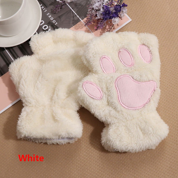 1 par Kvinder Piger Dejlige Vinter Varme Fingerløse Handsker Fluffy Bjørn Kat Plys Pote Klo Halv Finger Handsker Vante Ny wine red One Size