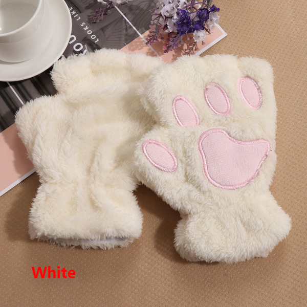 1 Par Kvinnor Flickor Härliga Vinter Varma Fingerless Handskar Fluffy Bear Cat Plysch Paw Claw Halv Finger Handskar Vante Ny PINK One Size