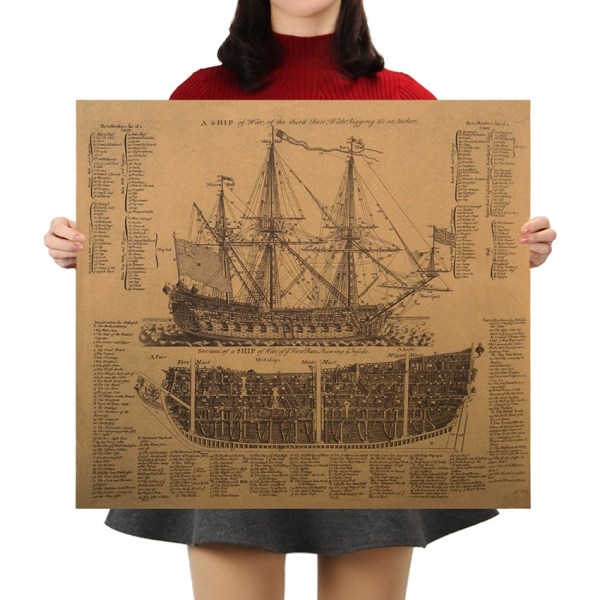 Flotte maritime epoke antikke krigsskip designtegninger vintage plakater kraftpapir plakater veggklistremerker veggdekorasjon Default Title