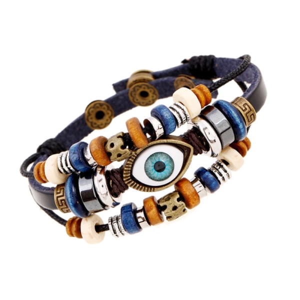 Populär Ornament Nytt Pärlbroderade Ögon Nötskinn Armband Utdragbart Justerbart Par Läderarmband Bright red