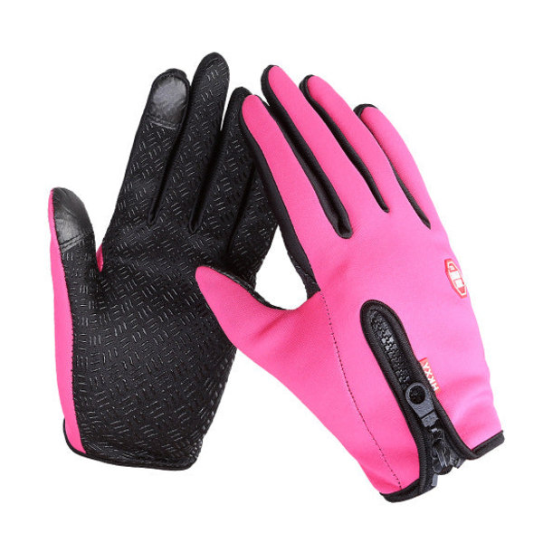 Herr- och damhandskar, höst och vinter, varma pekskärmshandskar, Vindtäta, varma utomhus bergsklättring, skidåkning, cykling, dragkedja Waterproof four-generation pink XL