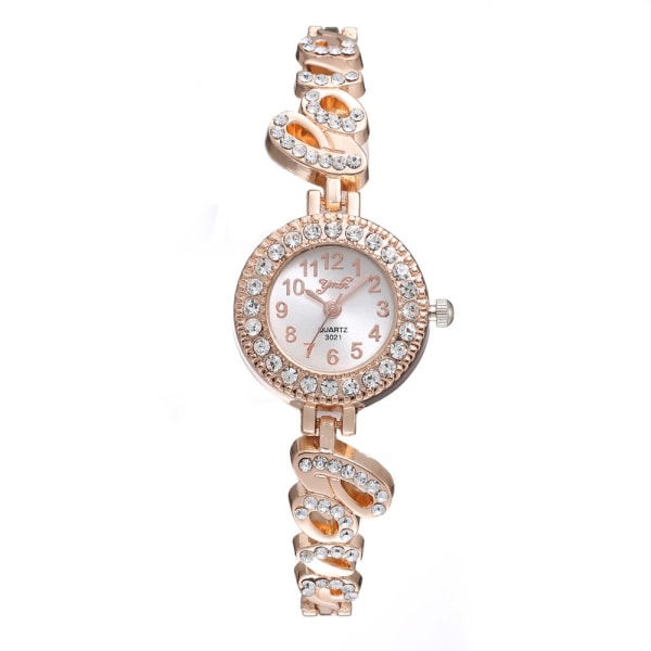 Women's Creative Love Full Diamond Quartz Set Watch Women's Quartz Watch Bits Rose Gold