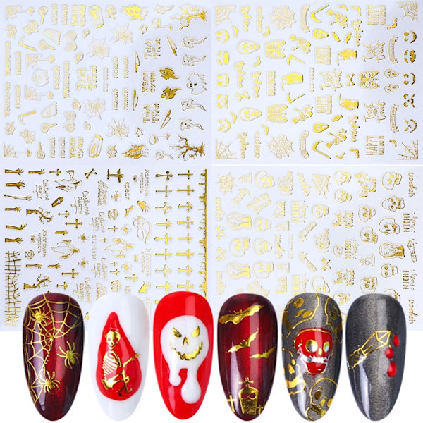 1 st Spindelvävs Nagelstickers 3D Spöke Dödskalle Pumpa Transfer Folie Transfer DIY Manikyr Slider Nagelkonst Dekoration TRSTZG032-040 STZG038 Black