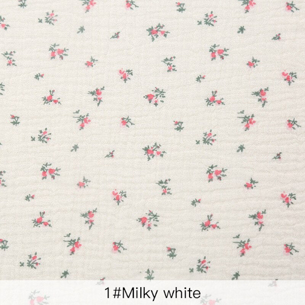 Mjuka blommiga pyjamas Nattlinne Bomull Gase Tyg Rosetryckt Krepp Bomull Långärmad Ins Stil Hemmakläder Tyg 6 red cherry 50x135cm(0.5 meters)