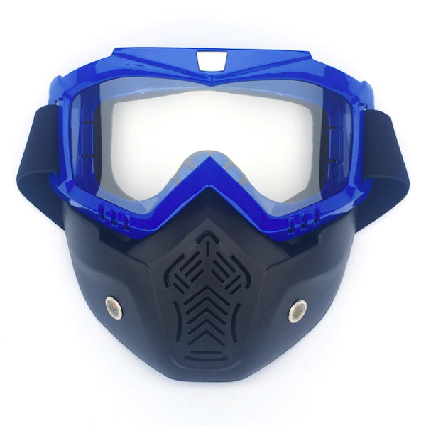 Lumilautailu naamio moottorikelkkailuun, laskettelulasit, tuulenpitävät suojalasit motocrossiin suukappaleella Bright blue frame transparent sheet 17cm