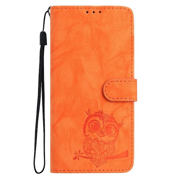Fodral för Samsung Galaxy A16 4G 5G Uggla Präglat PU Läder Plånbok Telefonfodral med Handledsrem - Pur Orange