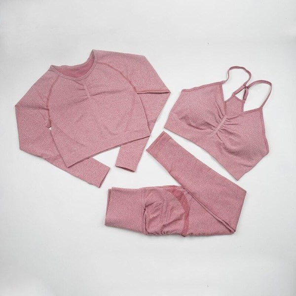 Set Kvinnor Träning Sportkläder Gymkläder Leggings+ BH Sportdräkter ShirtPantsWatermelon M