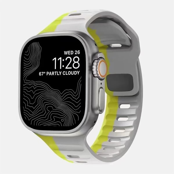 Kellon ranneke Apple Watch iWatch 38/40/41/S10-42mm vaaleanharmaa fluoresoiva vihreä