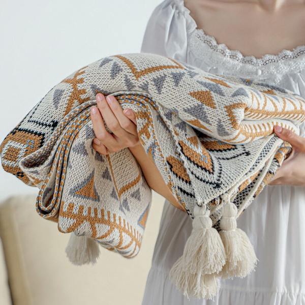 Textile City Navajo Solfilt Stickad Bohemisk Luftkonditionering Pläd Vardagsrum Sofföverdrag Vinter Dekorativt Överkast White 130x170cm