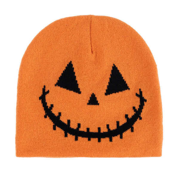 Kreativt roligt uttryck stickad mössa Piratskalle Japansk Harajuku cap Bedårande tröjamössa Horror pumpkin hat Average size