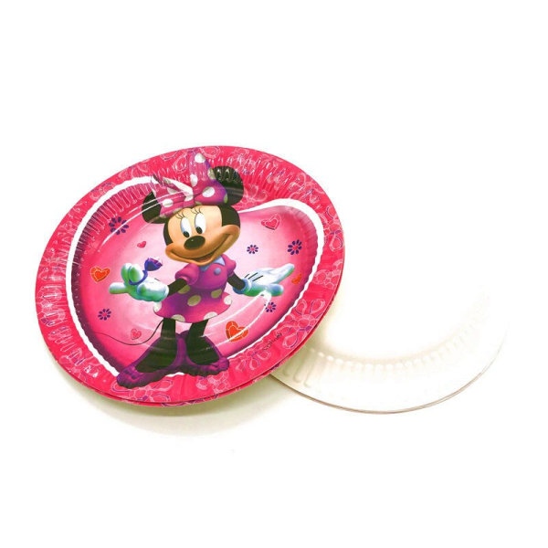 Minnie Mouse Engangsservice Sæt Børnefødselsdagsfestartikler Papirtallerken Kop Serviet Flag Pige Pink Bryllupskage Dekoration Cup