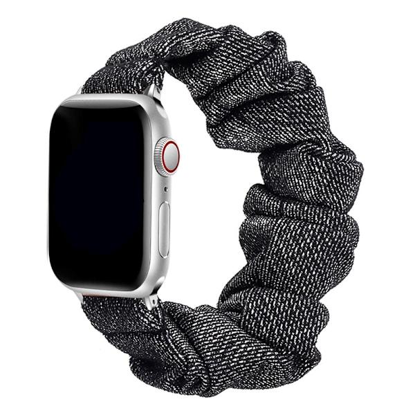 Scrunchie-ranneke Apple Watch -rannekkeelle 44mm 40mm iWatch 42/38mm Joustava Nylon Solo Loop älykäs rannekoru applewatch serie 5 43 SE 6 Black 42mm or 44mm