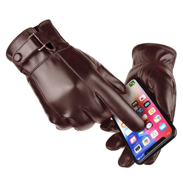Herr Vinter Varma Mode Vattentäta Handskar Herr Faux Läder Körhandskar Tunna Läderhandskar för Pekskärm Brun Guantes A Black One size