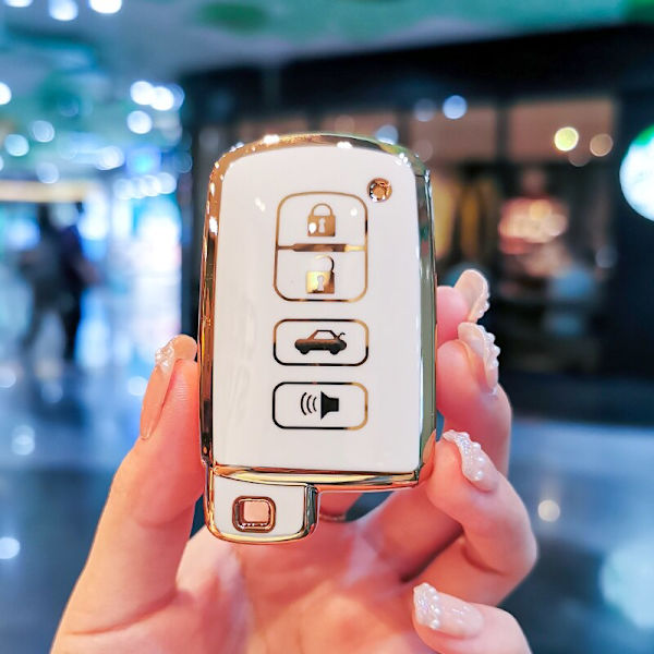 4 Knappar Bilnyckelfodral Skydd För Toyota Camry Corolla RAV4 Highlander Avalon 2015 - 2017 Smart Kontroll Skydd Skal Hållare grey keyring