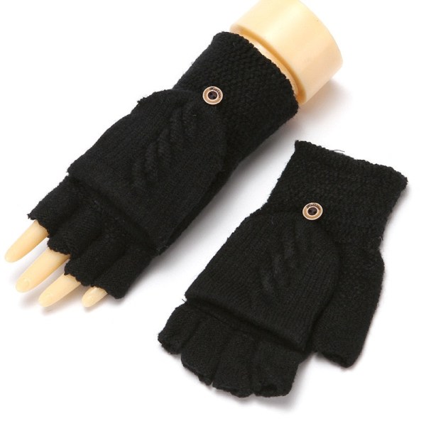 2020 Vinter Varma Tjocka Ullhandskar Stickade Flip Fingerlösa Exponerade Finger Tjocka Handskar Utan Fingrar Vantar Dam Army blue One size