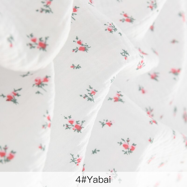 Mjuka blommiga pyjamas Nattlinne Bomull Gase Tyg Rosetryckt Krepp Bomull Långärmad Ins Stil Hemmakläder Tyg 4 white flowers 50x135cm(0.5 meters)
